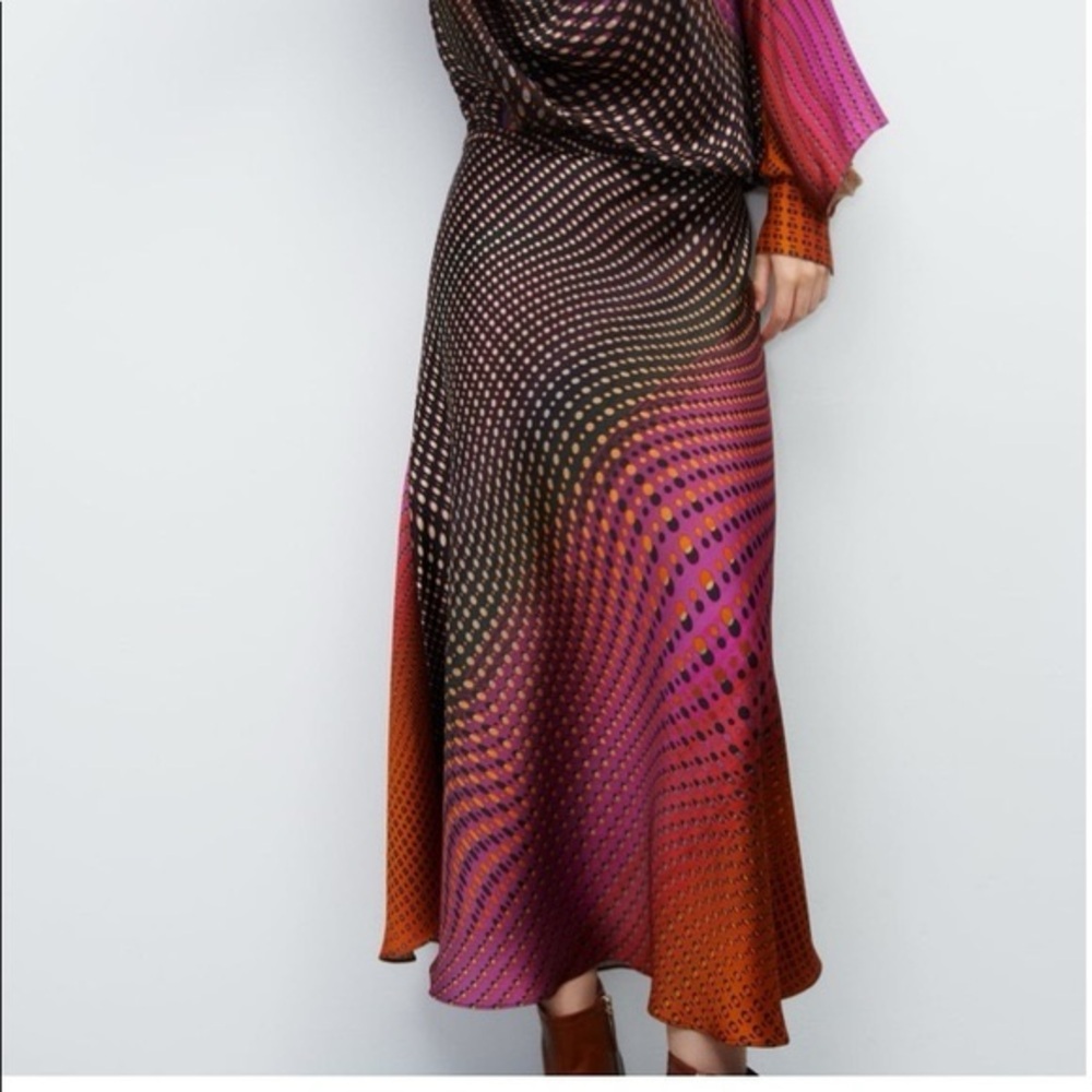 Zara Dot Print Abstract Ombré Statement Midi Skirt Brown Multicolor Size Small